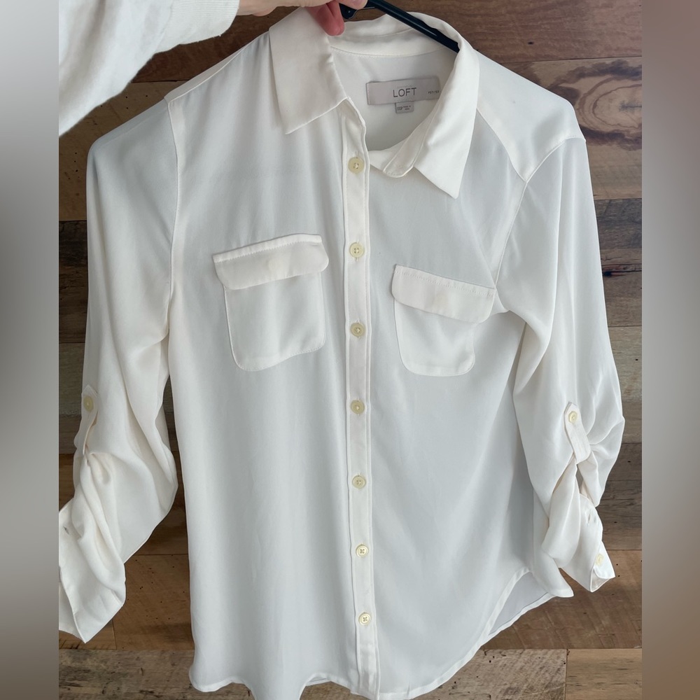 Loft button up faux silk long sleeve